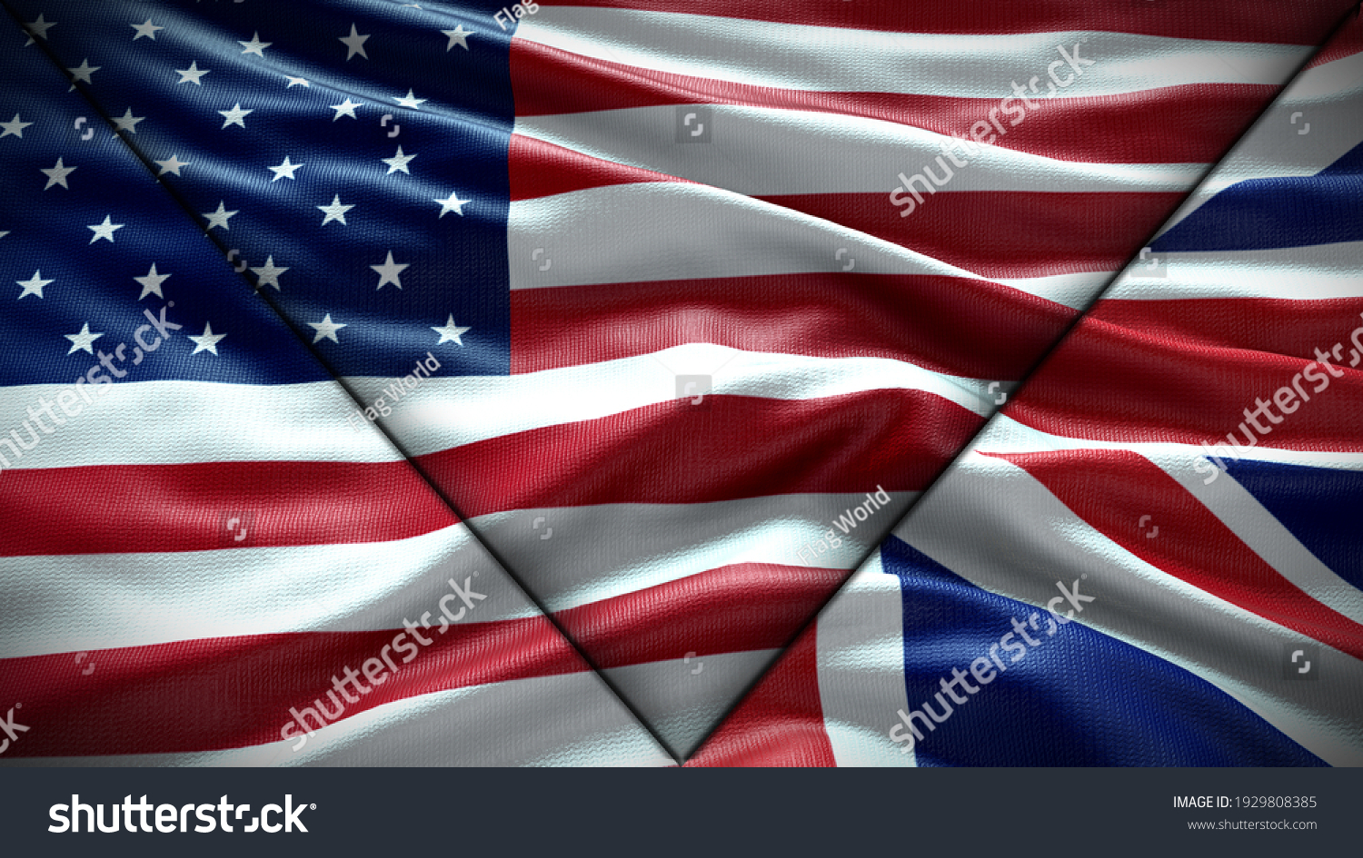 Bandera Triple Estados Unidos Y Reino Ilustración De Stock 1929808385