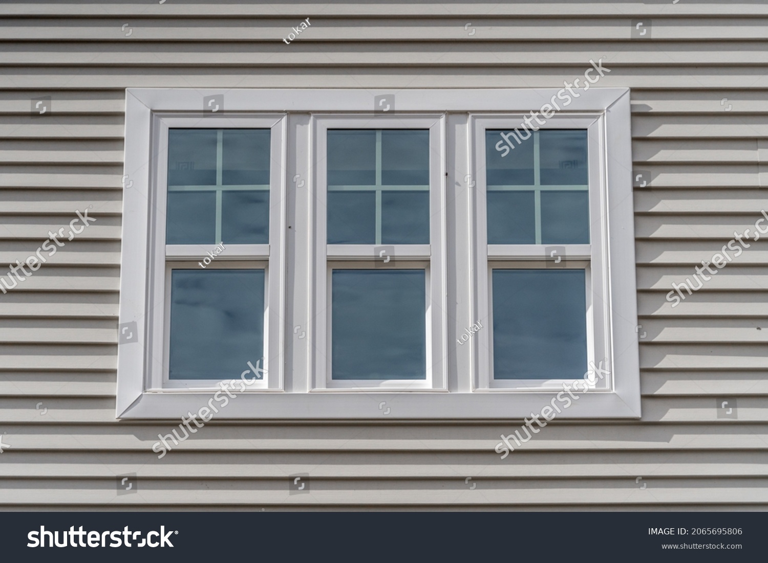 252 Top Hung Windows Images Stock Photos Vectors Shutterstock   Stock Photo Triple Hung Window With Fixed Top Sash And Bottom Sash That Slides Up Sash Divided By White 2065695806 