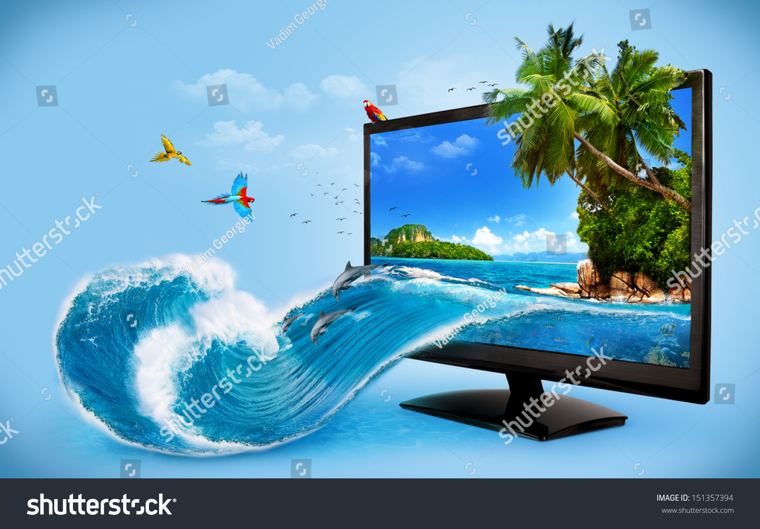 Tropical Background Computer Monitor Traveling Vacation Stock