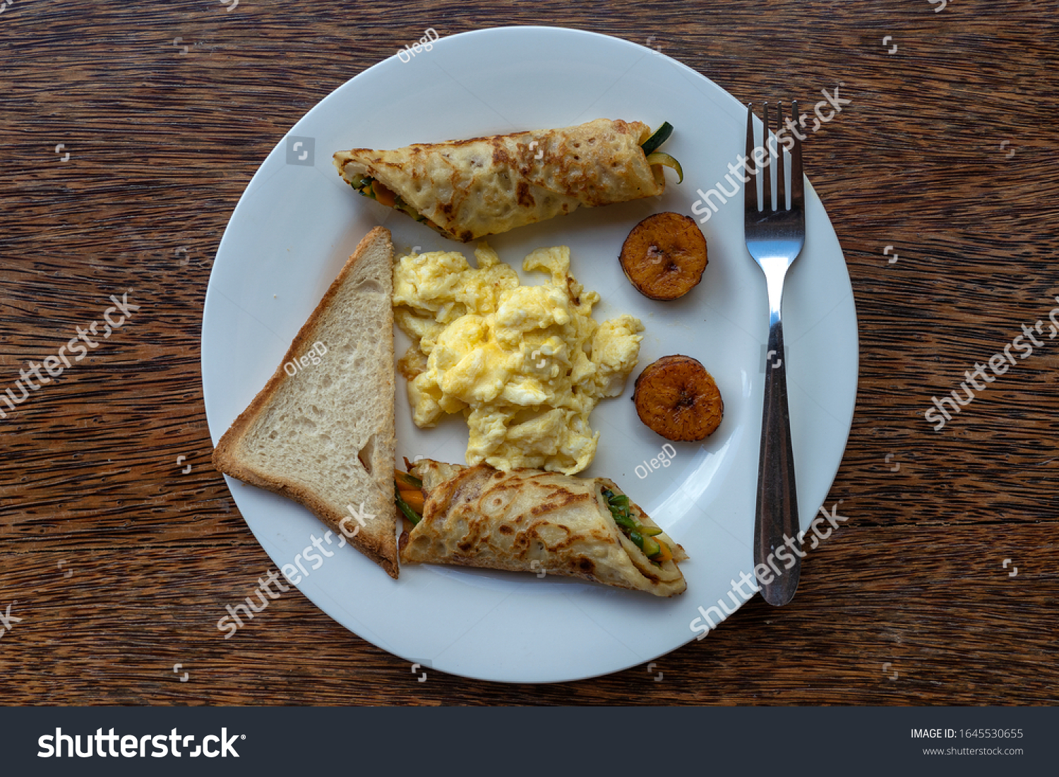 Tropical Breakfast Scrambled Eggs Wrapped Banana Stock Photo Edit Now
