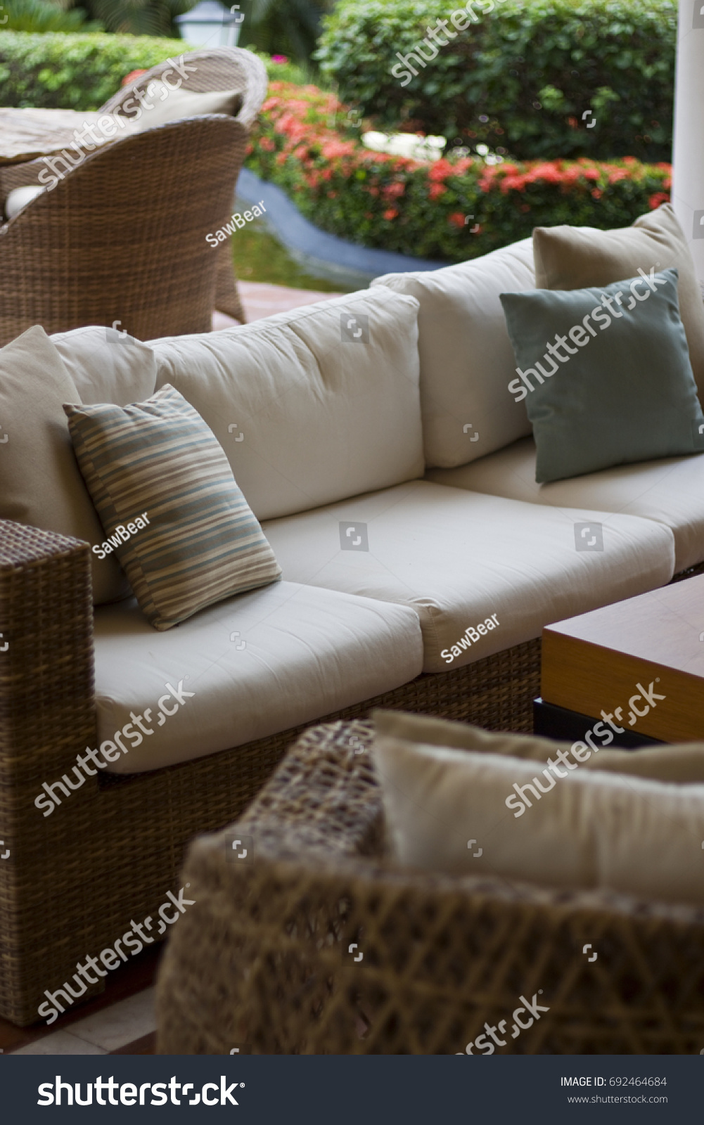 Tropical Patio Furniture On Picturesque Backdrop Stock Photo Edit Now 692464684