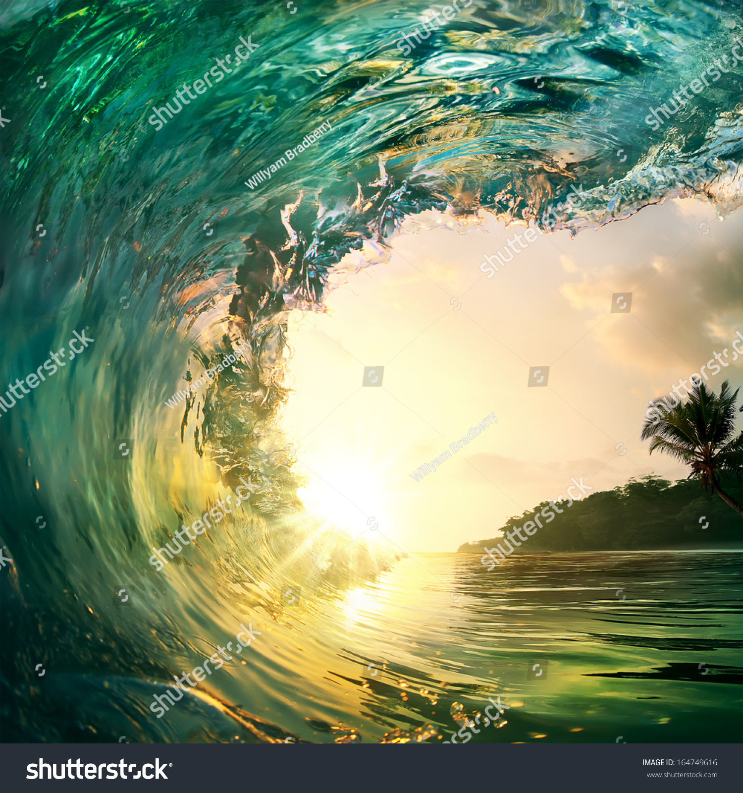 Tropical Sunset Background Beautiful Colorful Ocean Stock Photo