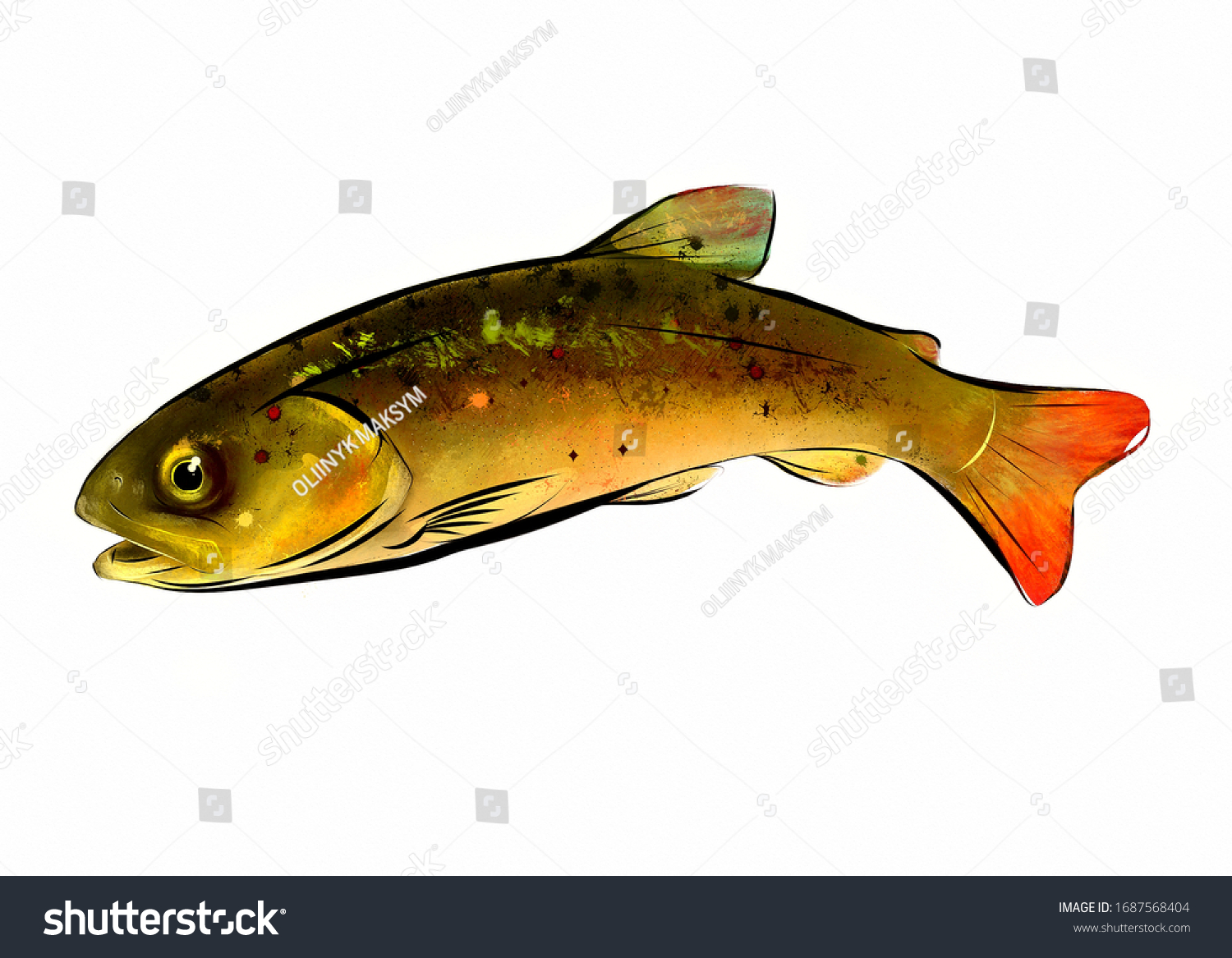 マス 魚 デジタル絵画 動物 緑の魚 カラーイラスト アート 自然 食べ物 のイラスト素材