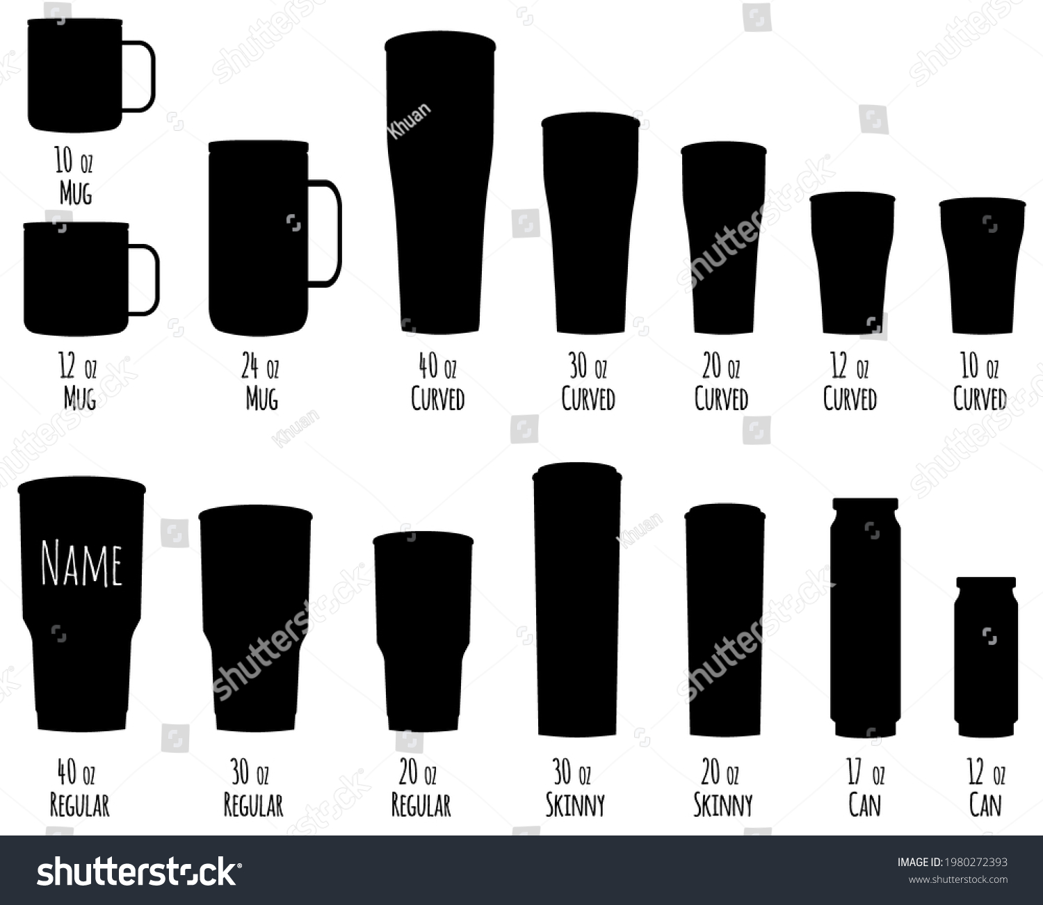 Tumbler Size Chart Template Set: ภาพประกอบสต็อก 1980272393 | Shutterstock