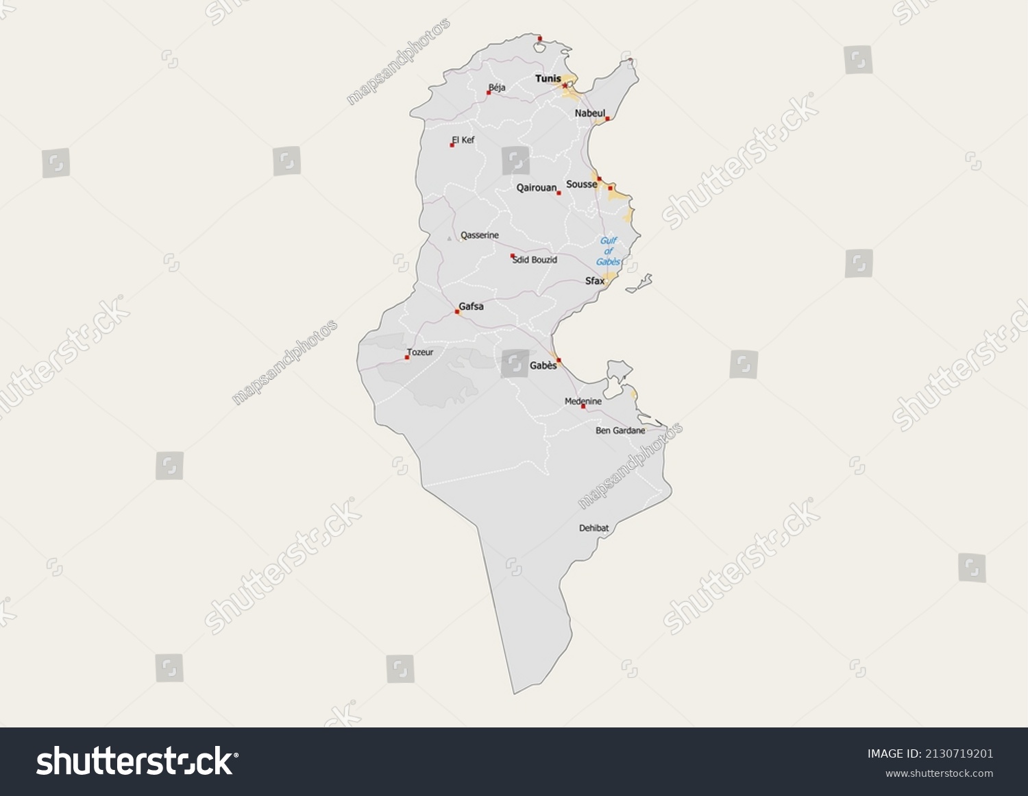 Tunisia Political Map Capital National Borders Stock Illustration 2130719201 Shutterstock 