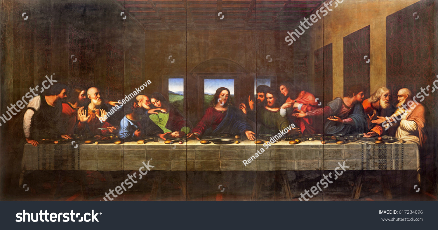 The painting of Last Supper, for wall mural, in Duomo after Leonardo da Vinci by Vercellese Luigi Cagna (1836).