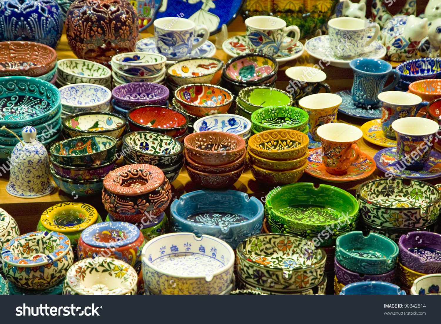 Turkish Ceramics On The Istanbul Grand Bazaar. Stock Photo 90342814 ...