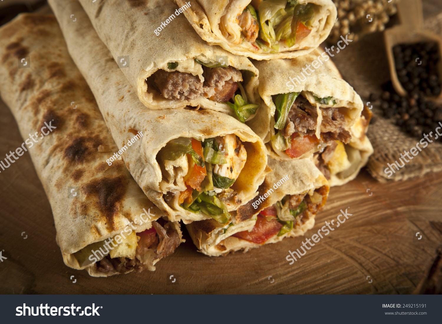 Turkish Shawarma Durum Traditional Sish Kebab Stock Photo 249215191 ...