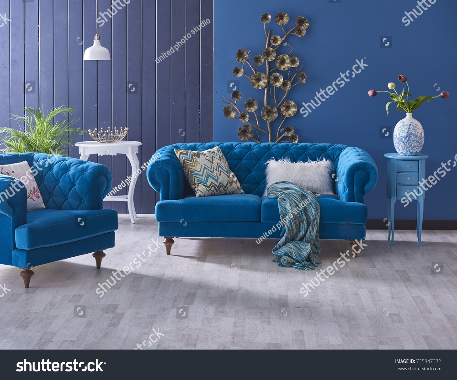 Turkisblaues Sofa Klassisches Wohnzimmer Dekoration Grau