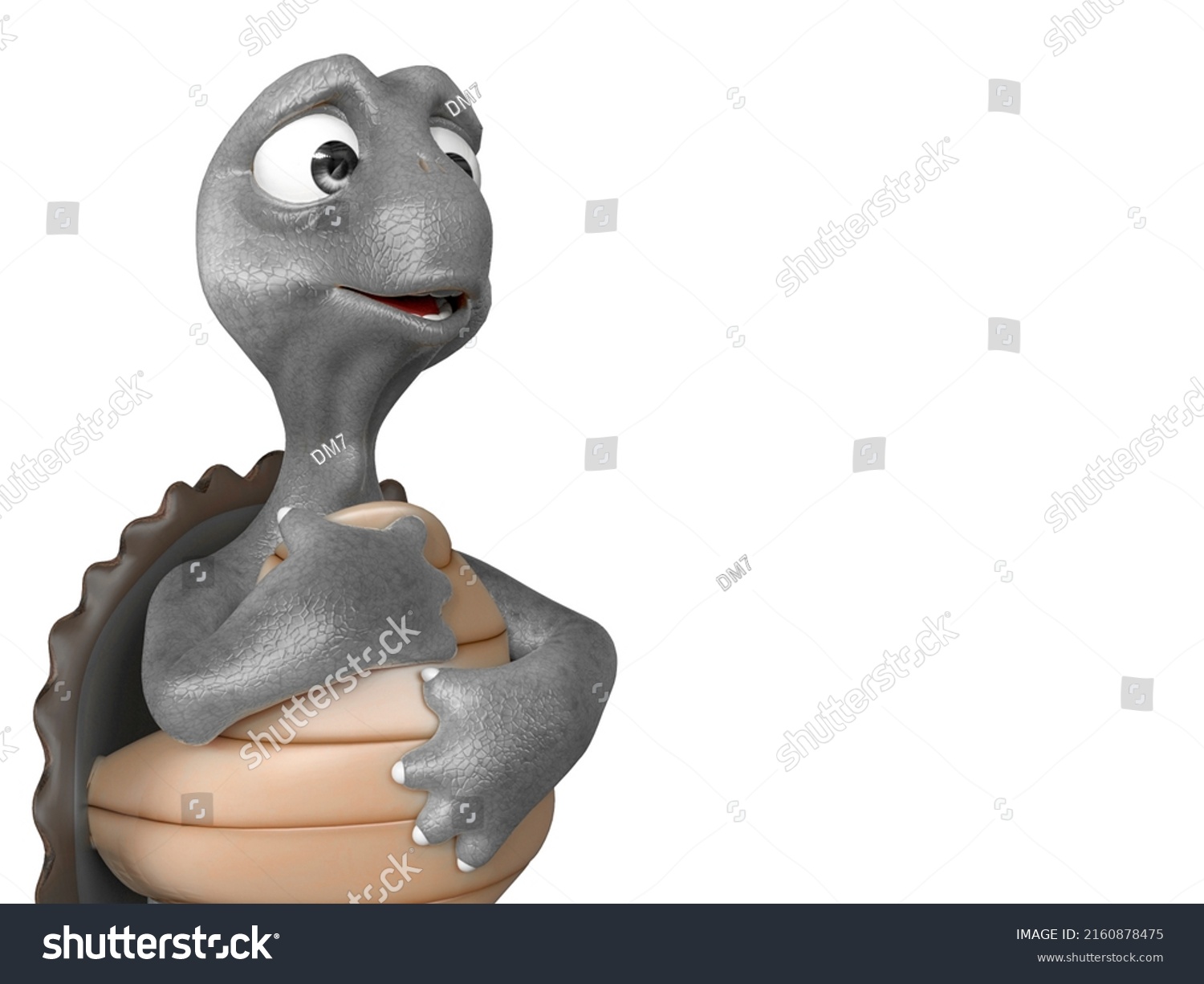 Turtle Cartoon Afraid Copy Space 3d Stock Illustration 2160878475 