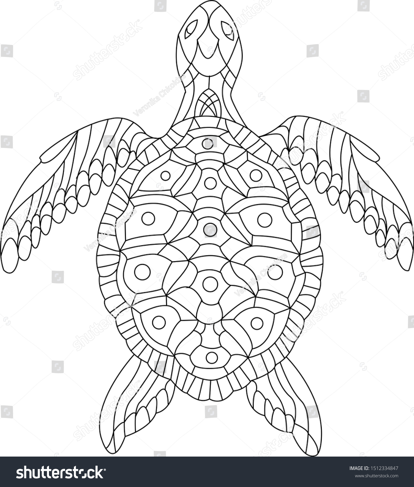 Turtle Coloring Page Adults Art Therapy Stock Illustration ...