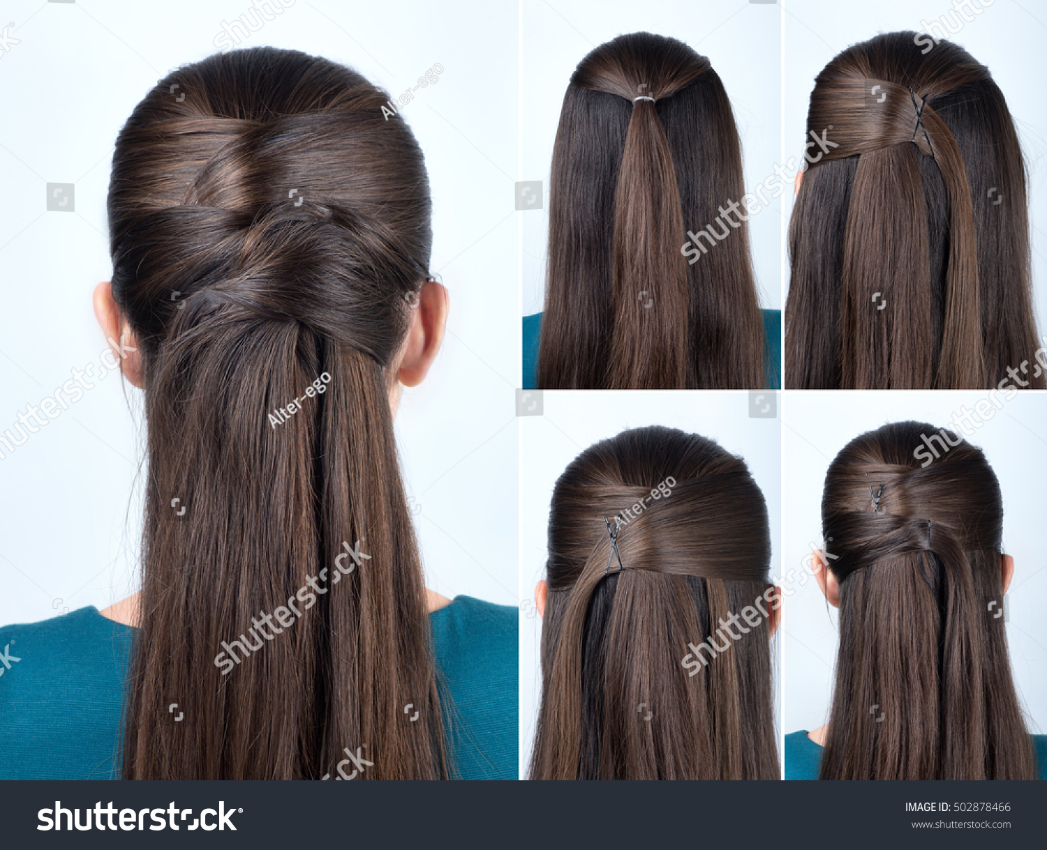 Tutorial Photo Simple Hairstyle Pinned Half Stock Photo Edit Now