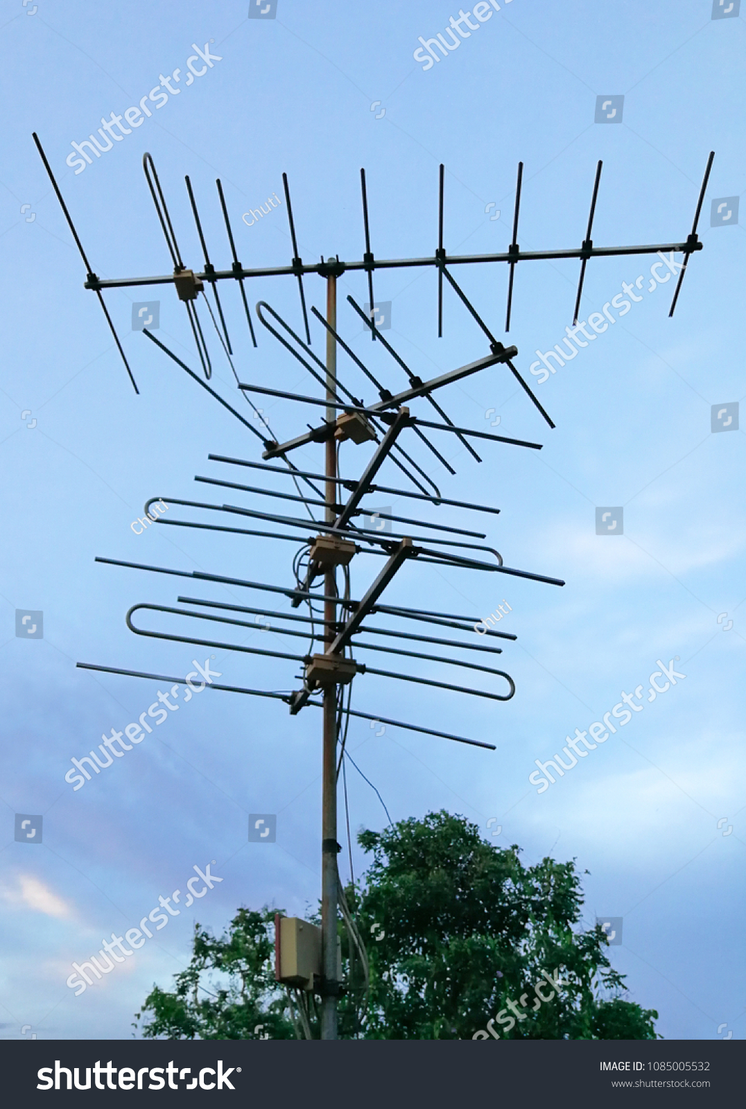 Tv Antenna On Roof House Objects Stock Image