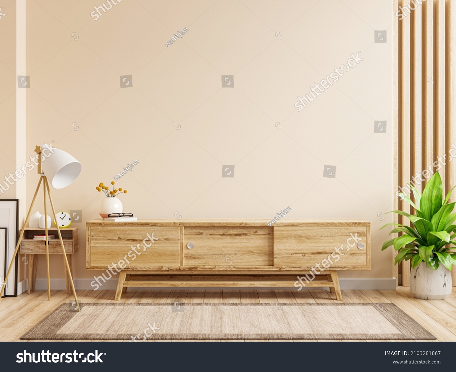 Tv Cabinet Cream Color Wall Wood Stock Illustration 2103281867 ...