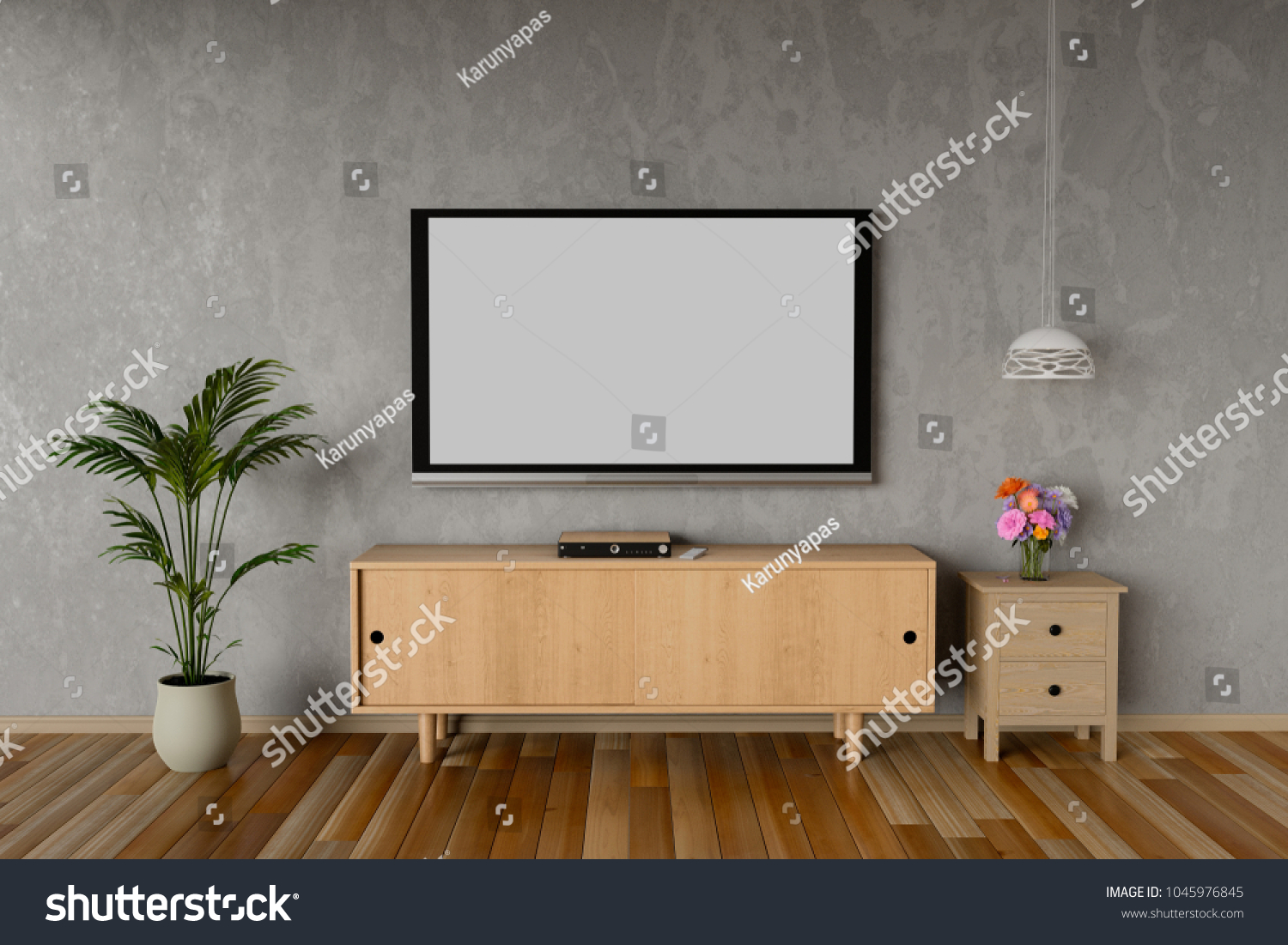 Tv Hanging On Cabinet Living Room Stock Illustration 1045976845