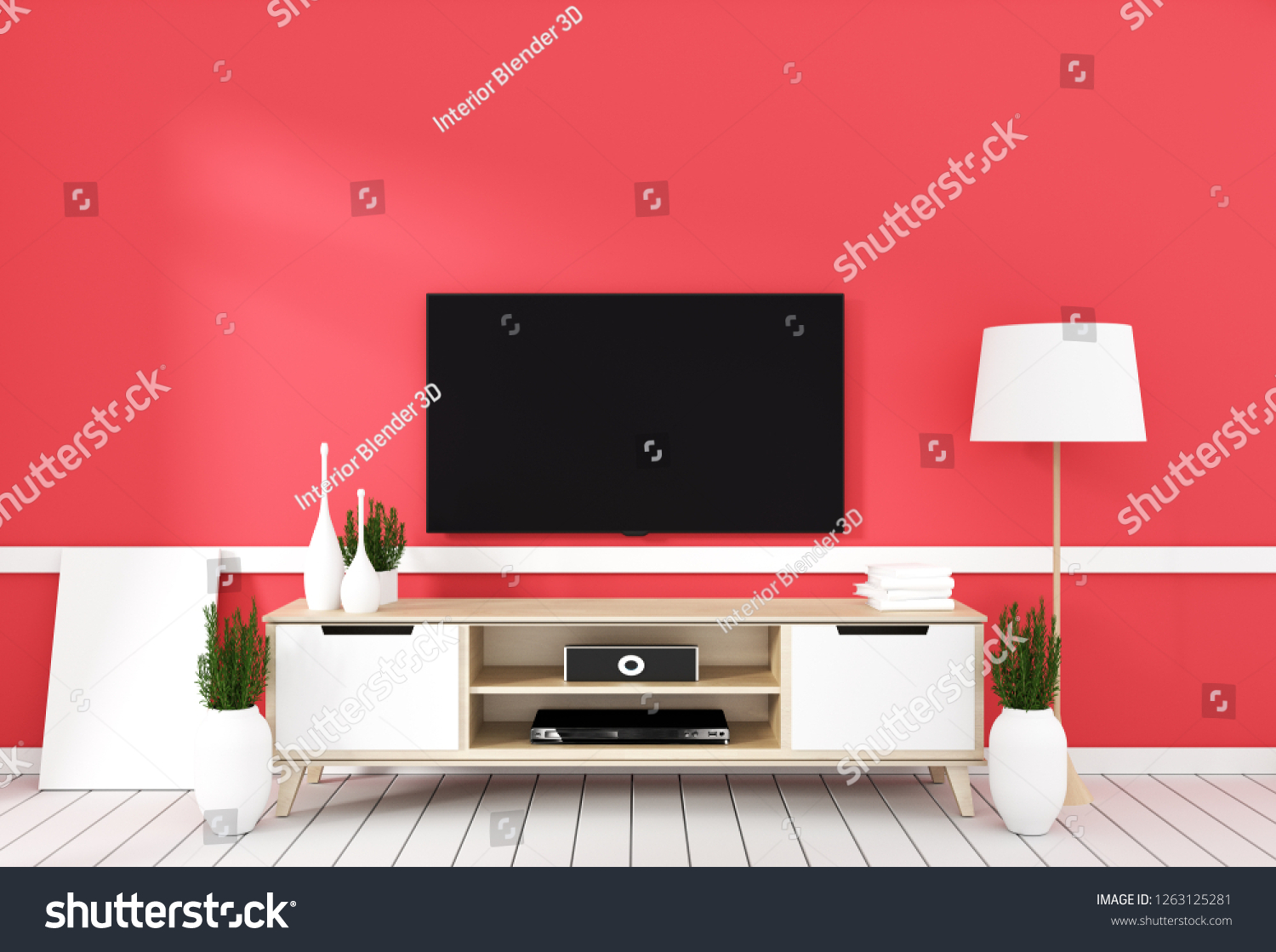 Tv On Cabinet Modern Living Room Stock Illustration 1263125281