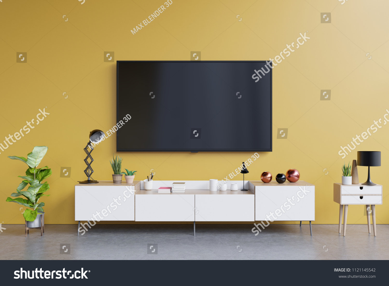 Tv On Cabinet Modern Living Room Stock Illustration 1121145542