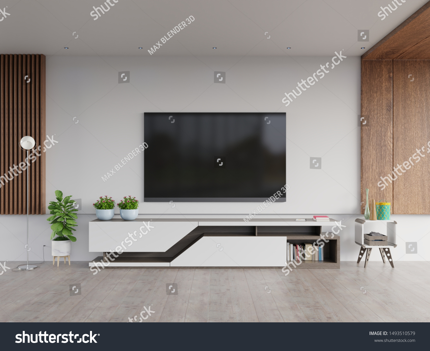 Tv On Cabinet Modern Living Room Stock Illustration 1493510579