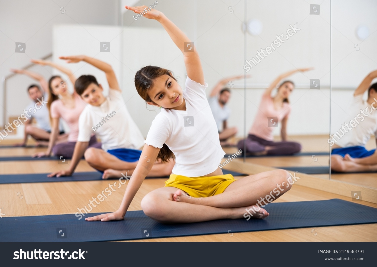 Tween Girl Exercising Brother Mother Father Stock Photo 2149583791 ...