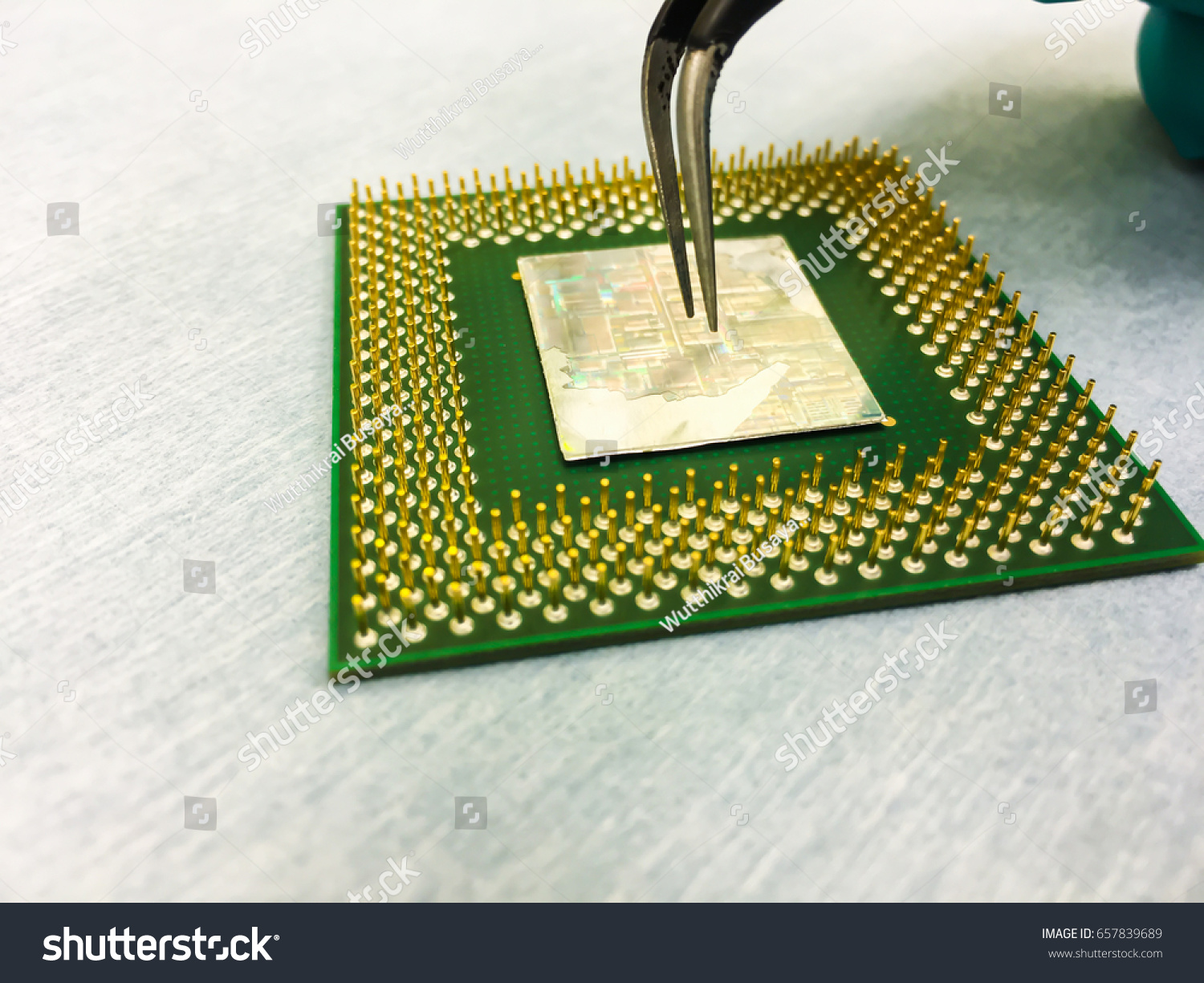 Tweezers Electronics Chip Clean Room Assembly Stock Photo