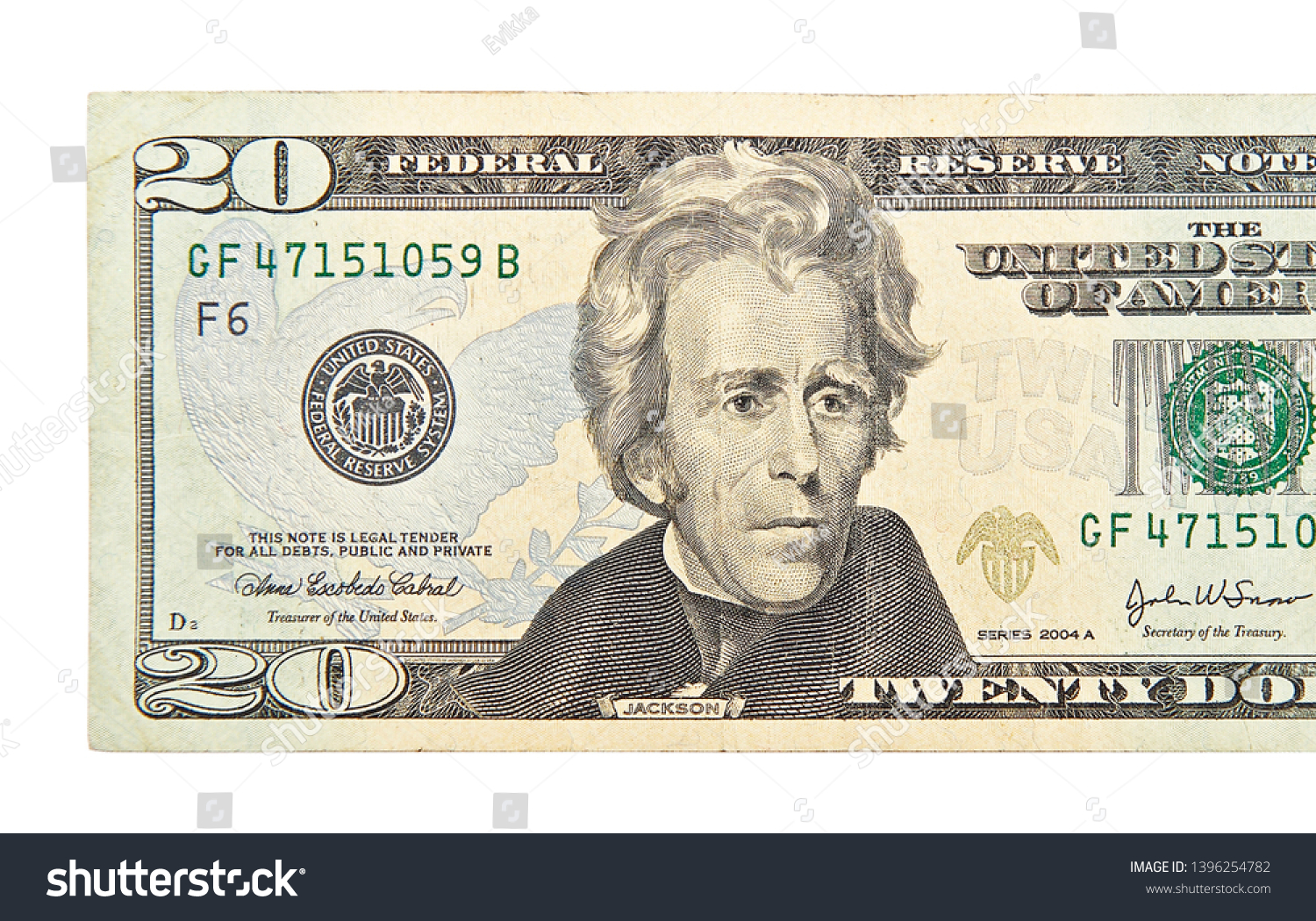 Twenty Dollars Isolated On White Background Stock Photo 1396254782 ...