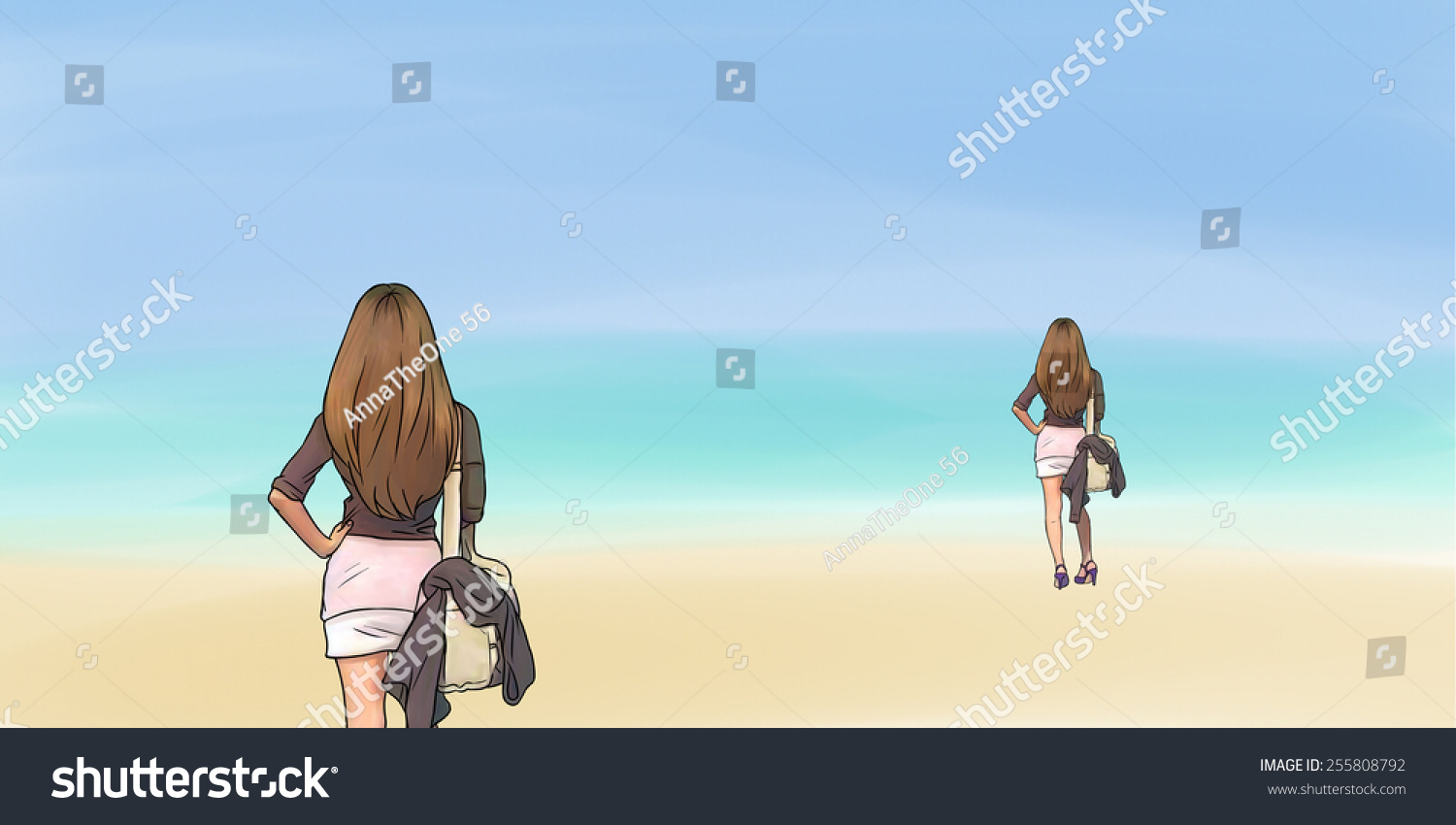 Twins Beauty On The Beach Near Far Perspective Cg Painting