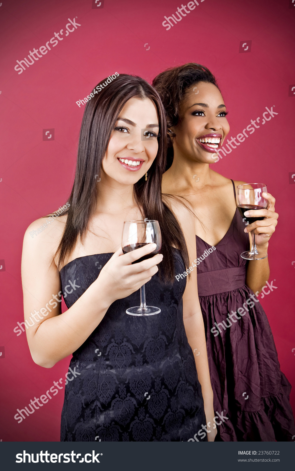 Two Beautiful Diverse Women With Wine Glasses Stock Photo 23760722 ...