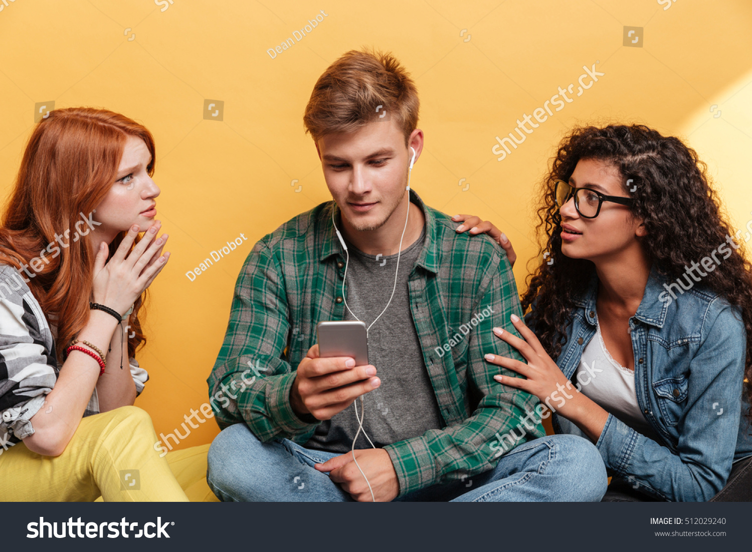  Ocean Colored Classic  Template Design Featuring Two Beautiful Young Women Fall in Love with Man Sitting