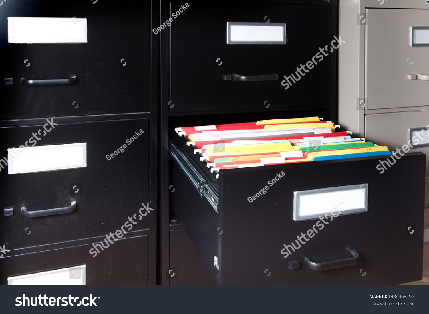 Two Black Filing Cabinets Blank Labels Stock Photo Edit Now