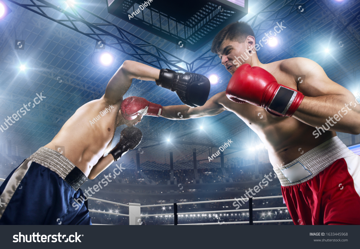 Two Boxers Fighting On Professional Boxing Stock Photo 1633445968 ...