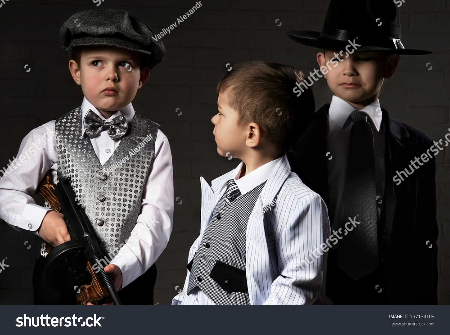 Two Boys Image Gangsters Guns Sitting Stock Photo Edit Now