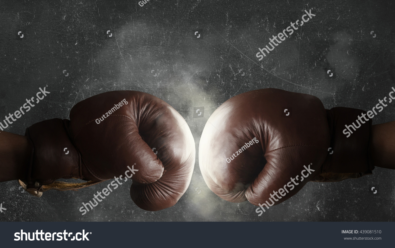 Two Brown Old Boxing Gloves Hit Stock Photo (Edit Now) 439081510