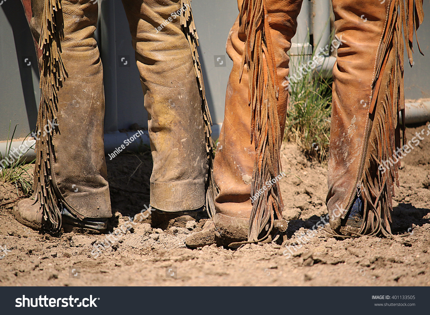 Two Cowboys Leather Chaps Cowboy Boots Stock Photo 401133505 - Shutterstock