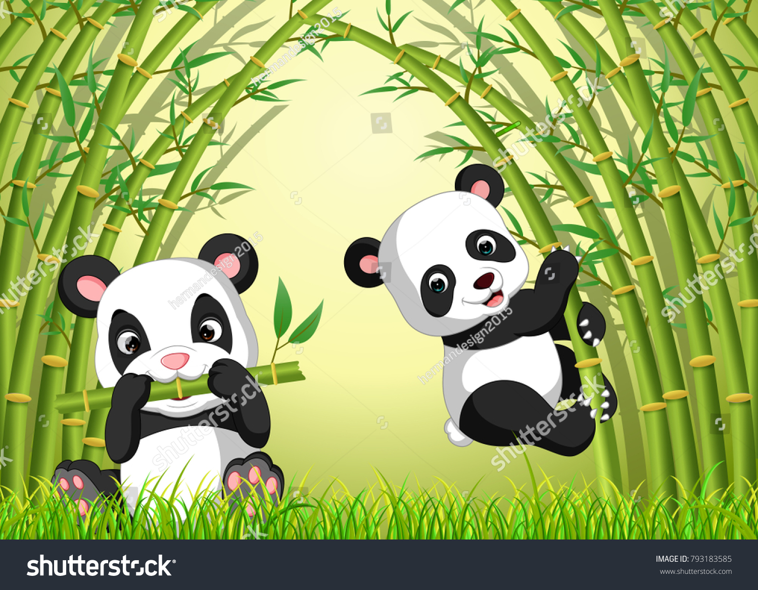 Two Cute Panda In A Bamboo Forest