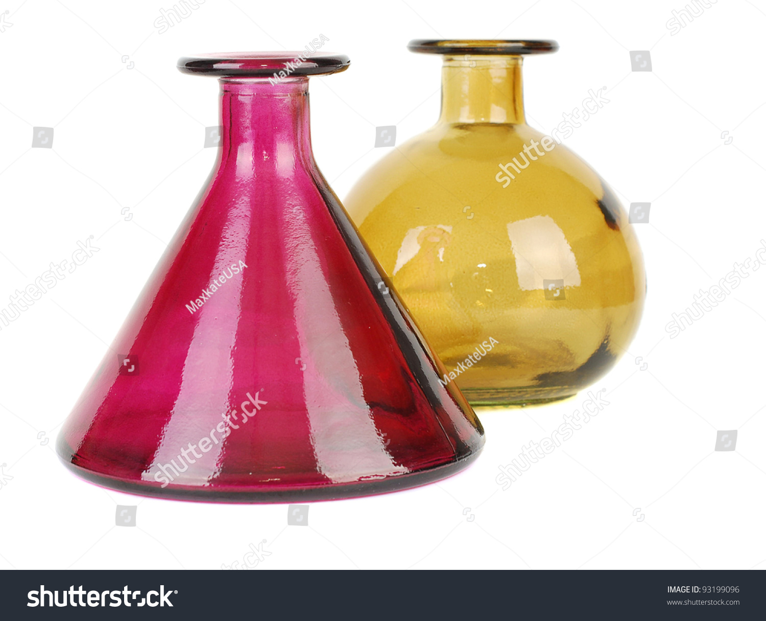 Two Decorative Glass Flower Vases Bottles Transportation