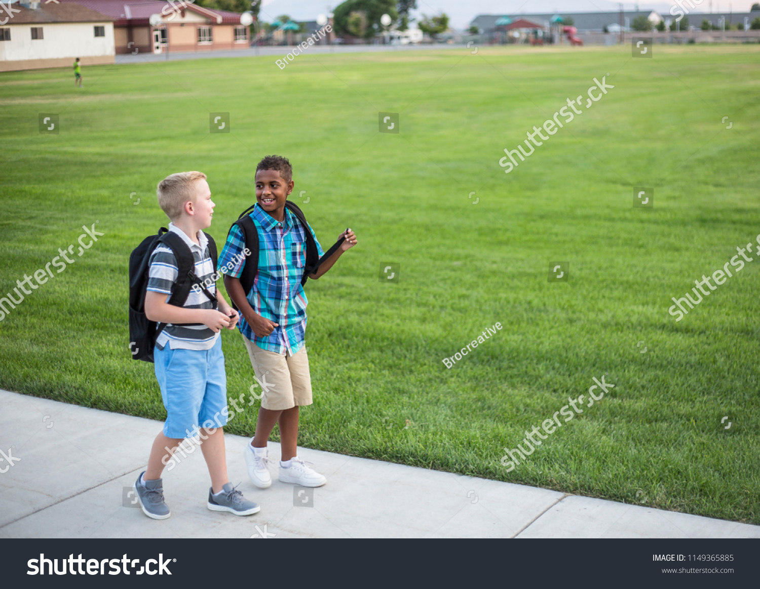 Two Diverse School Kids Walking Home Stock Photo 1149365885 