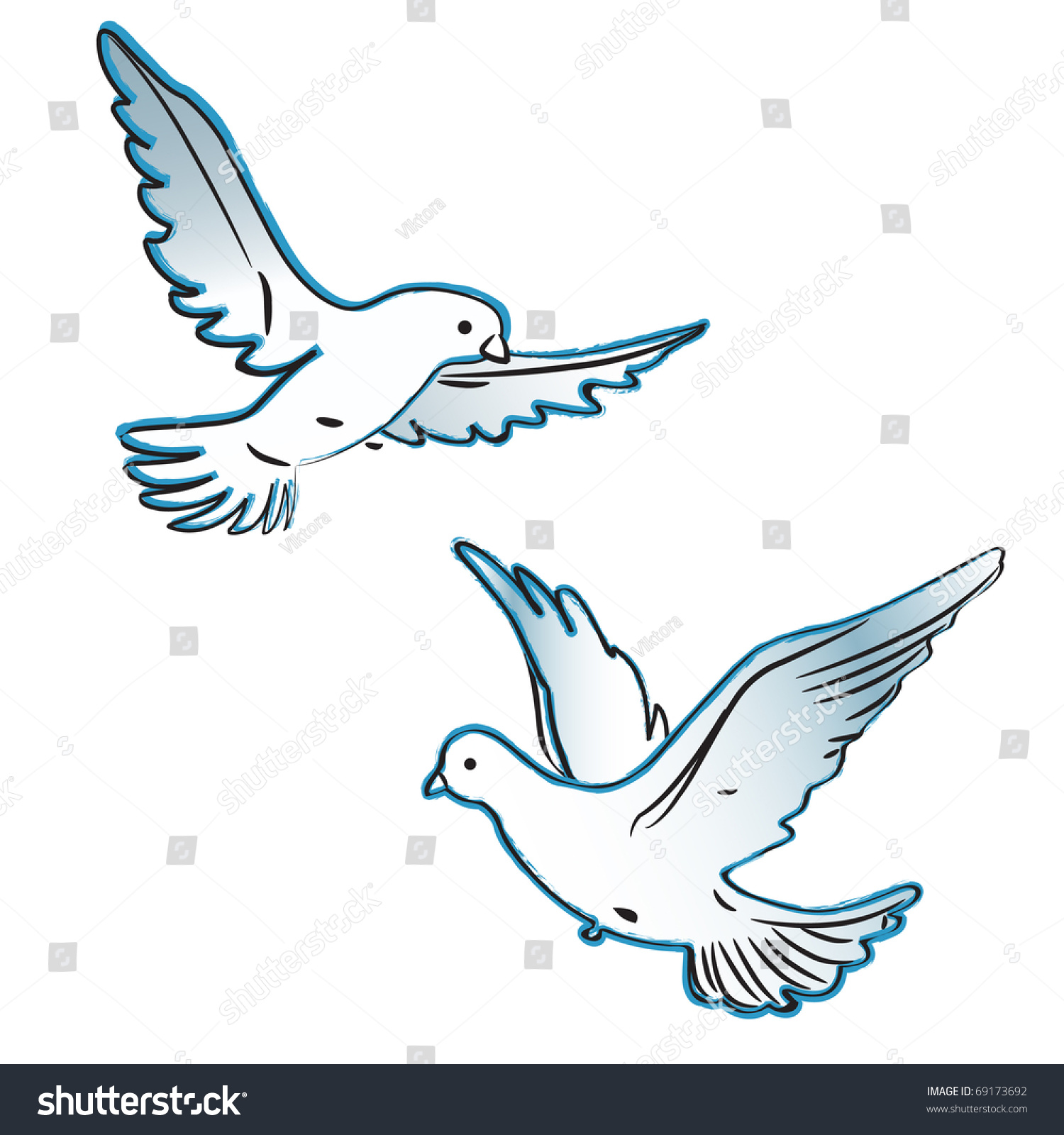 Two Doves Pigeons Flight Symbol Love Stock Illustration 69173692 ...