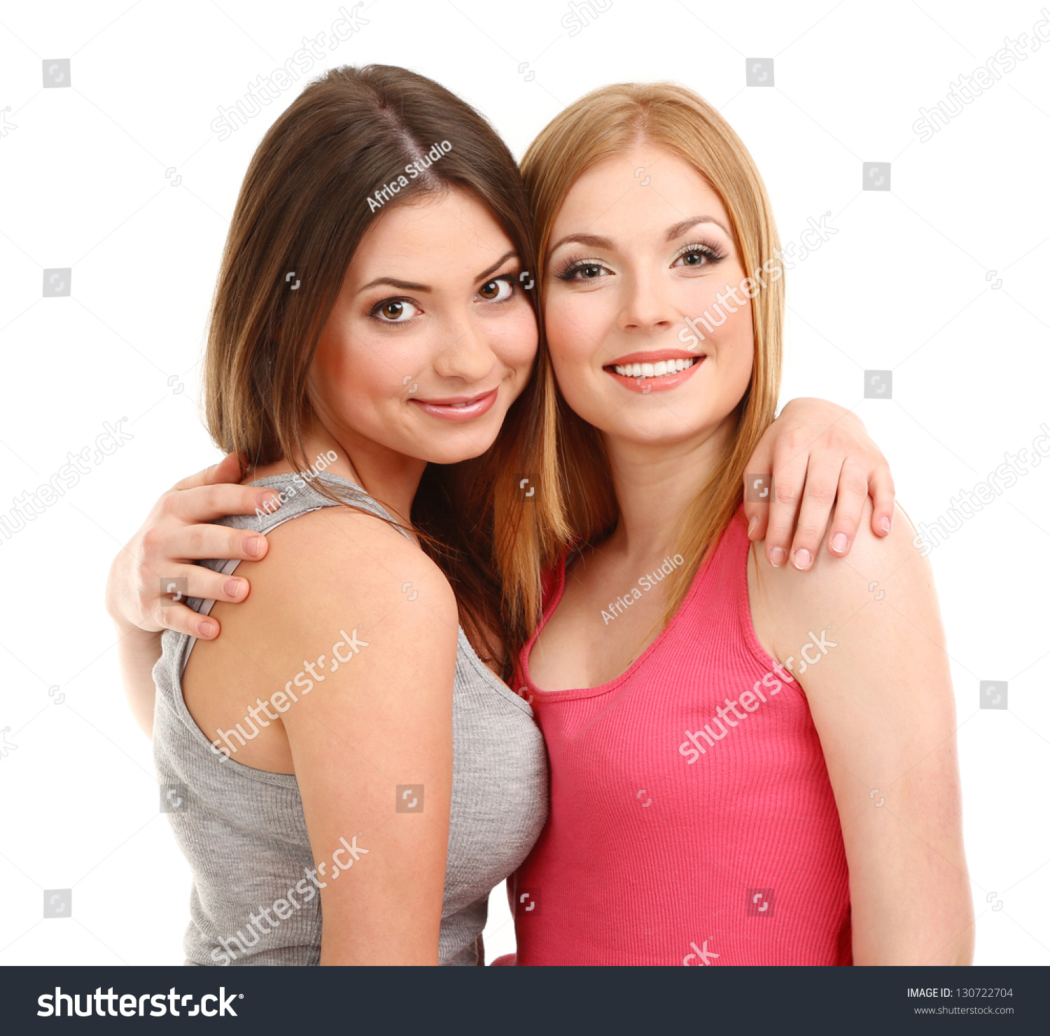 Two Girl Friends Hugging Isolated On White Stock Photo 130722704 ...