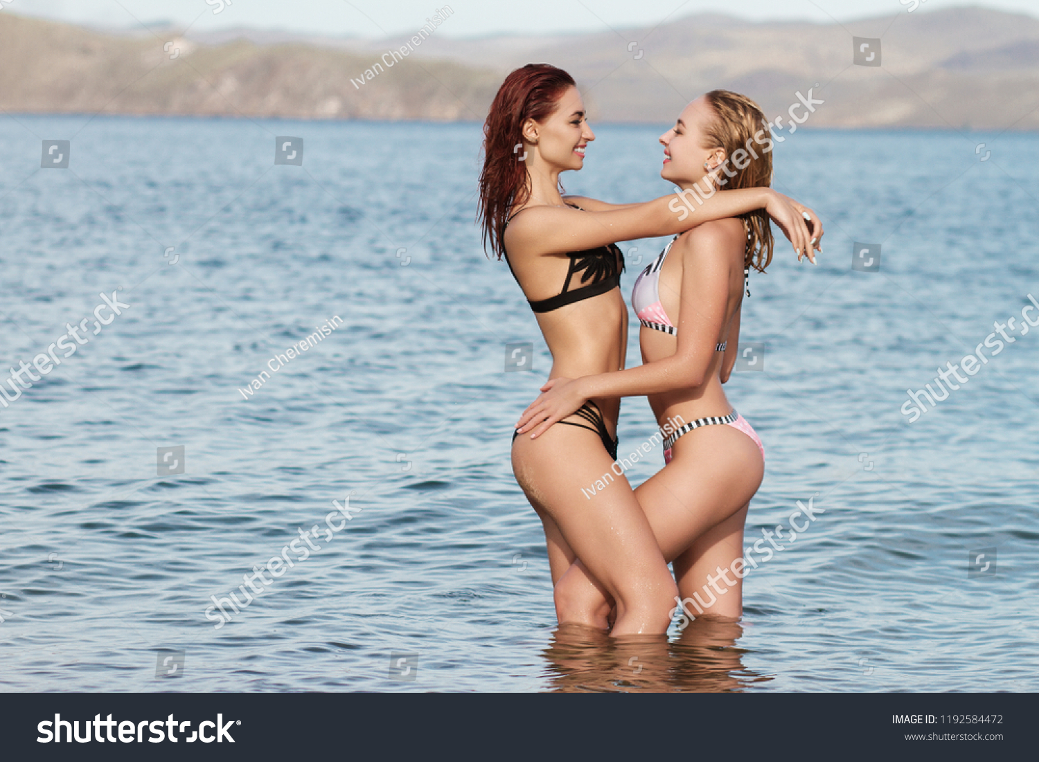 two girls bathing
