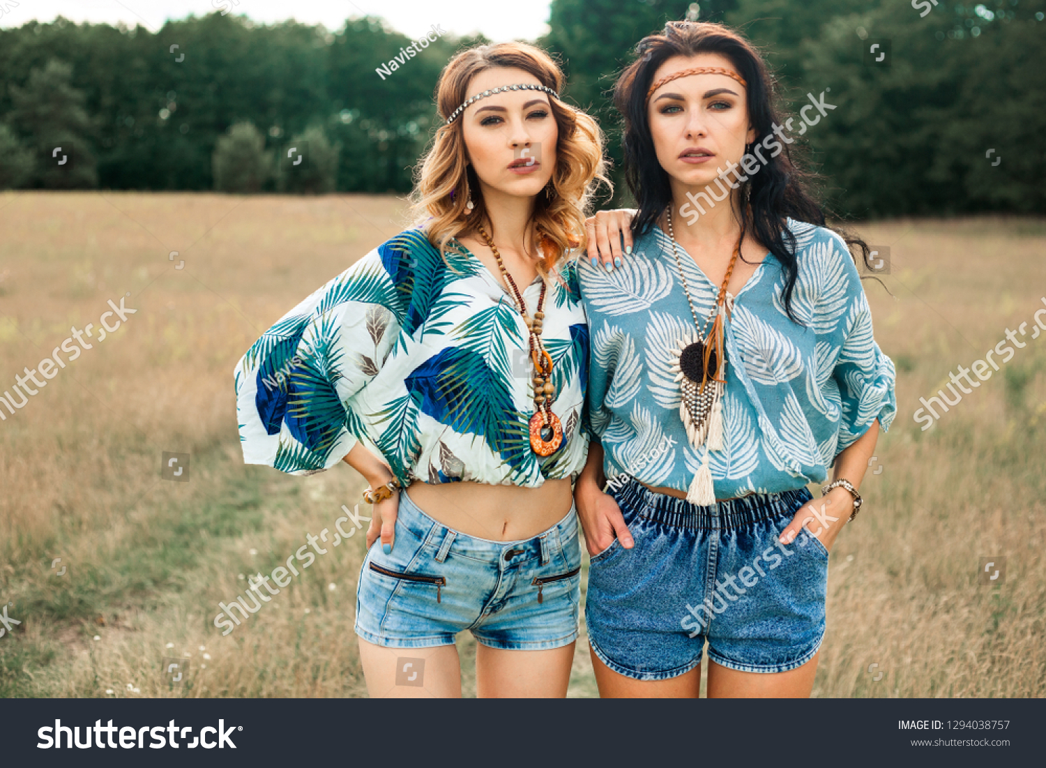 Two Girls Hippie Style Boho Bohemian Stock Image Download Now