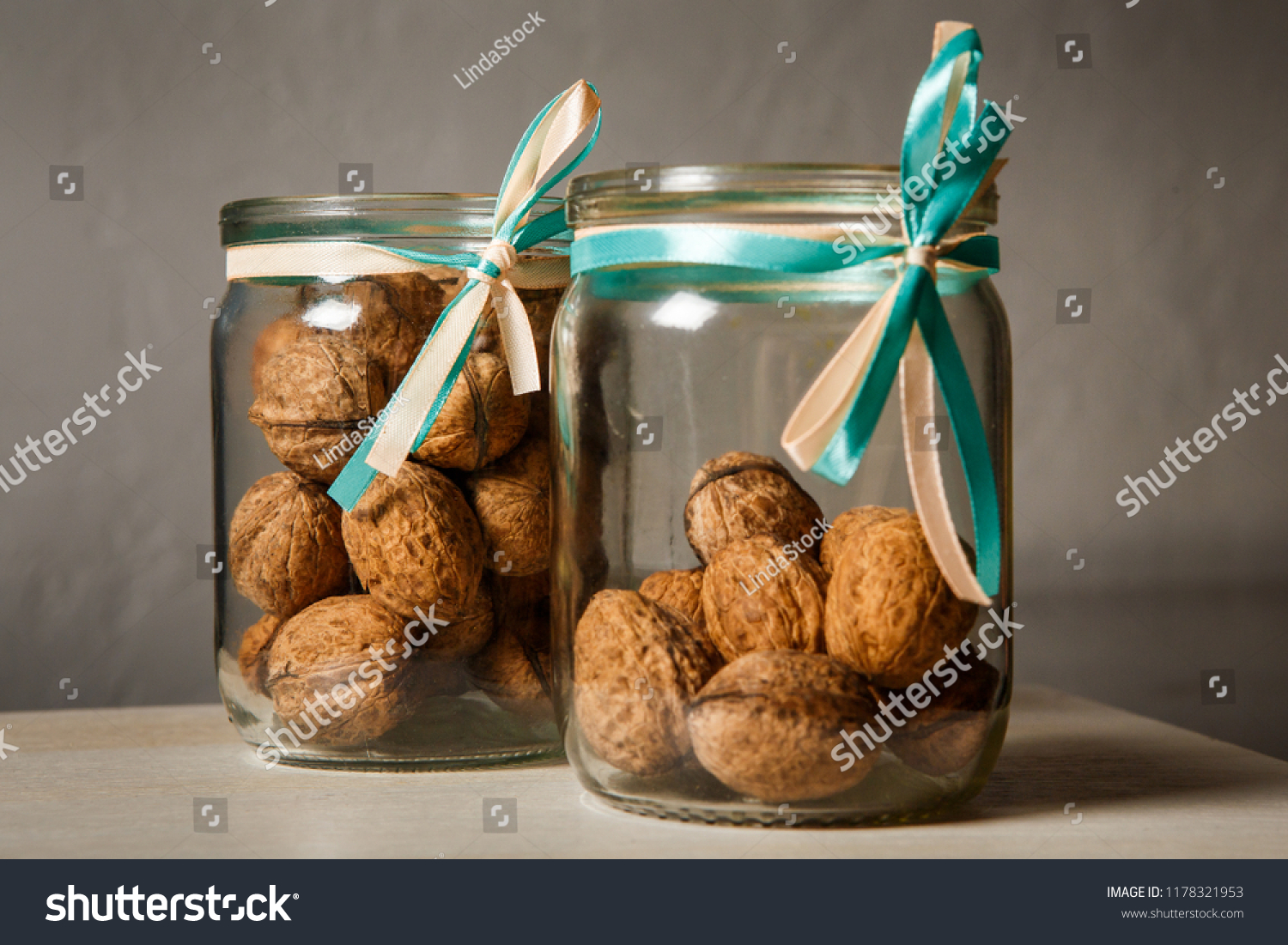 Two Glass Jars Filled Whole Walnuts Stock Photo Edit Now 1178321953