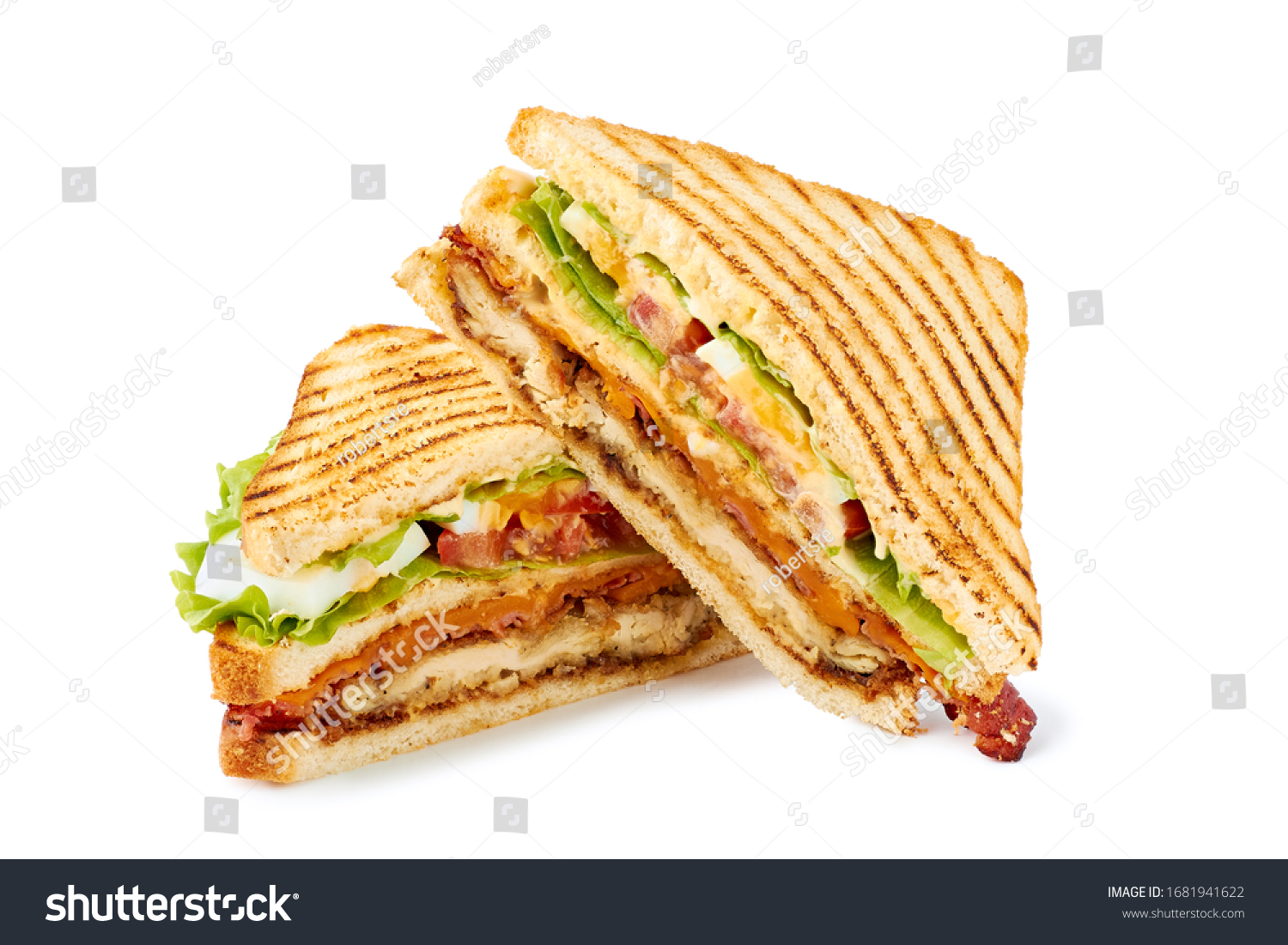 Two Halves Club Sandwich On White Stock Photo 1681941622 | Shutterstock