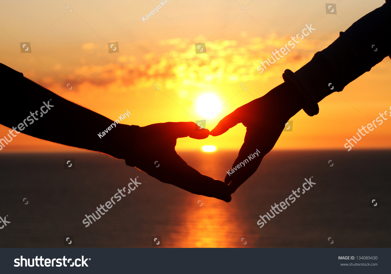 Two Hands Lovers On Background Sunset Stock Photo 134089430