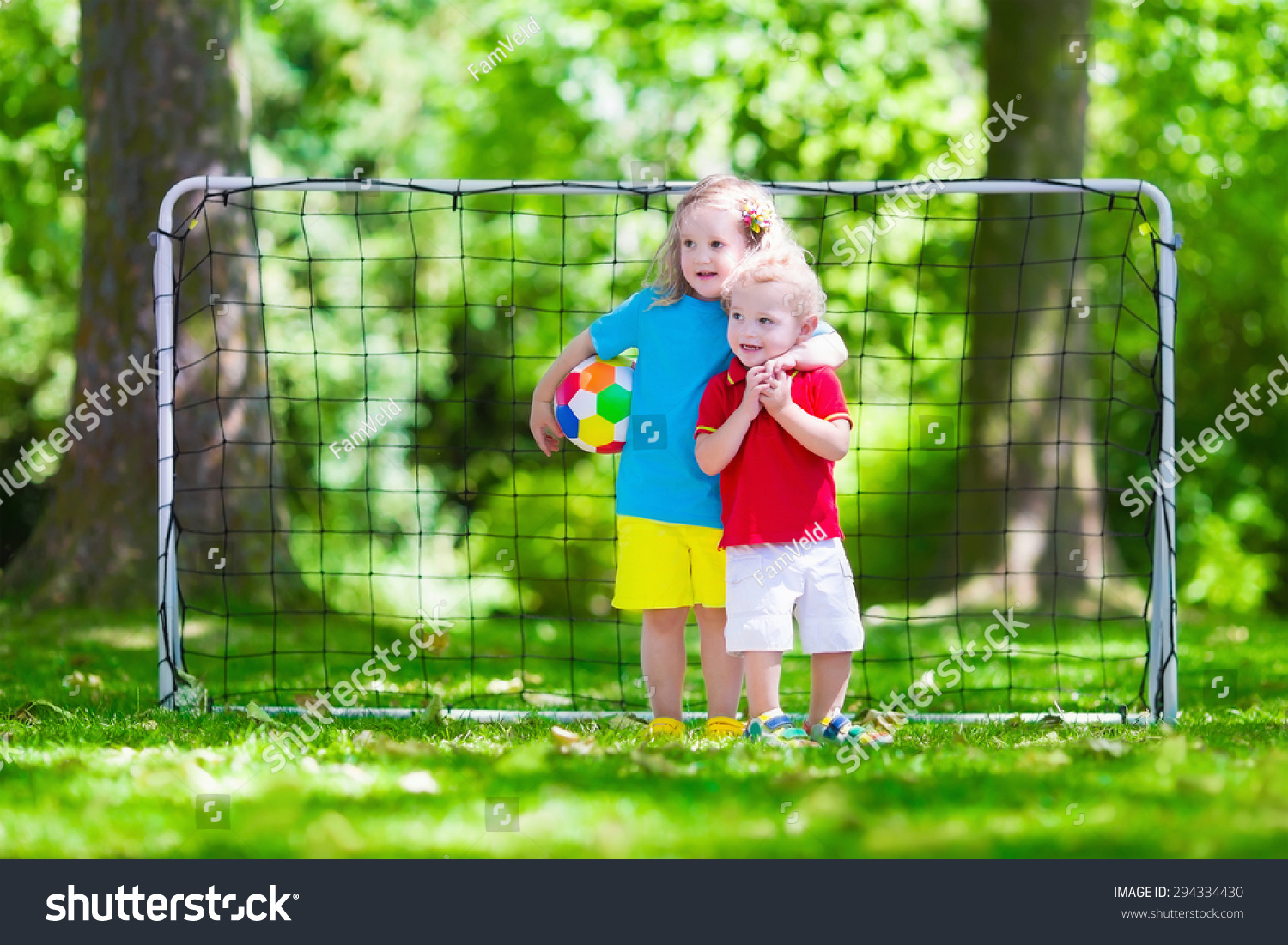 Two Happy Children Playing European Football Stock Photo (Edit Now ...