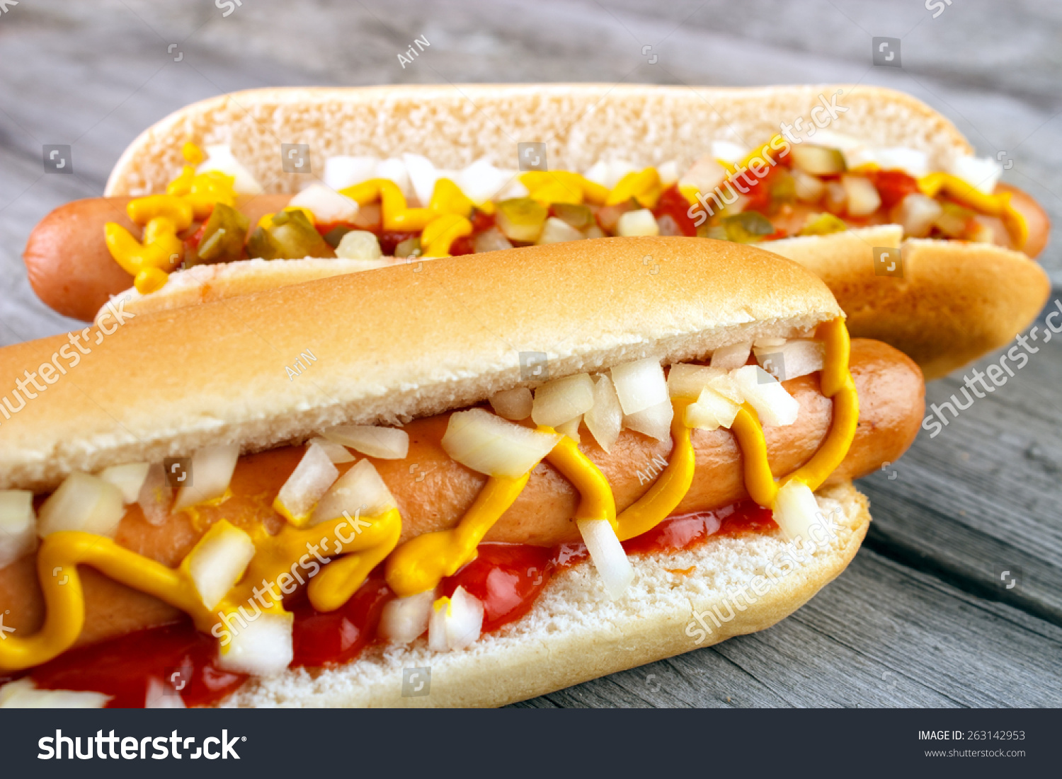 Download Two Hot Dogs Ketchup Closeup Yellow Stock Photo Edit Now 263142953 Yellowimages Mockups