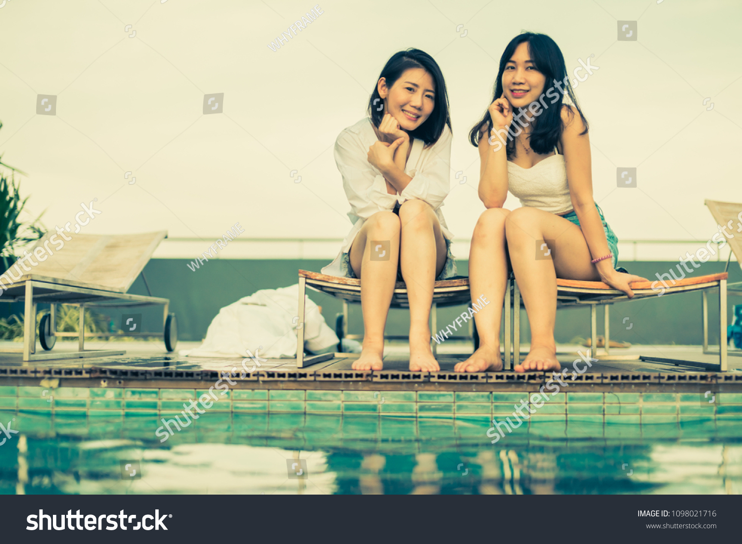 The swimming near pool Lesbians