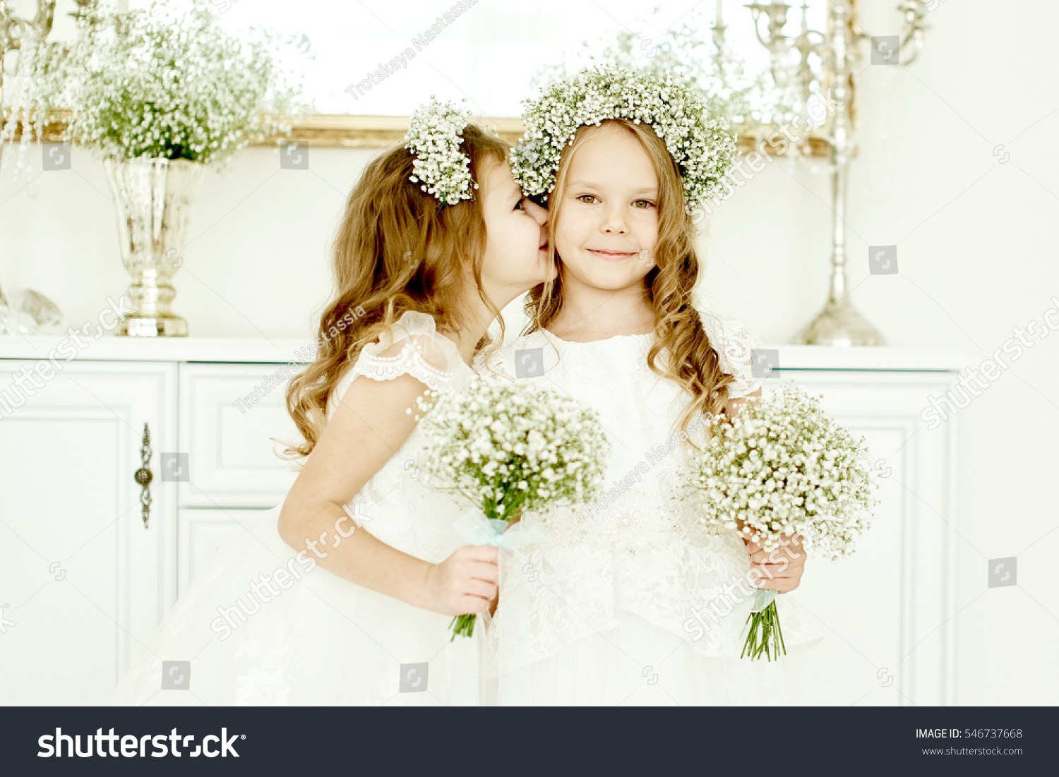 Two Little Girls Wedding Dresses Standing Stock Image Download Now