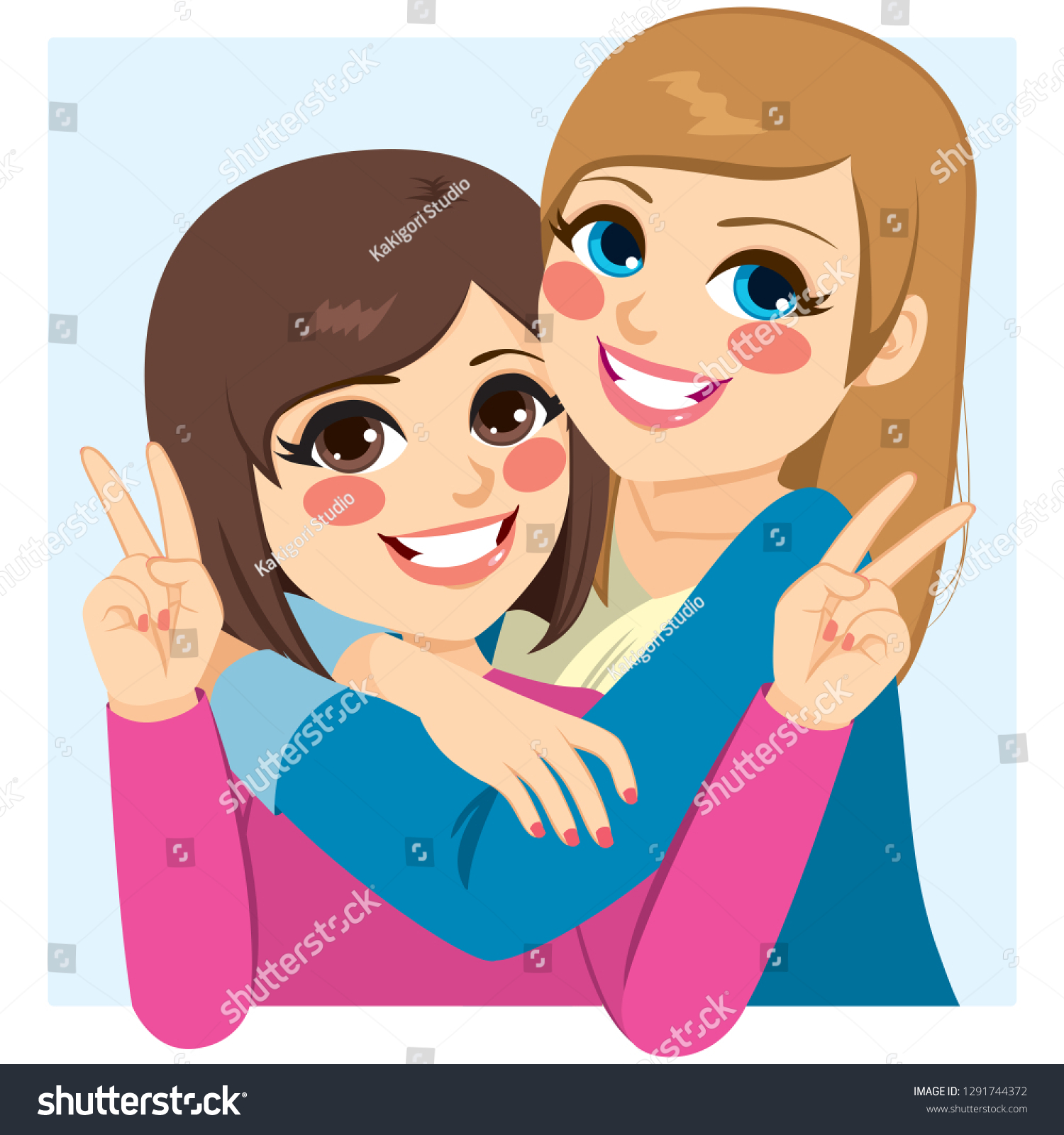 Two Lovely Happy Best Friends Girls Stock Illustration 1291744372 Shutterstock 