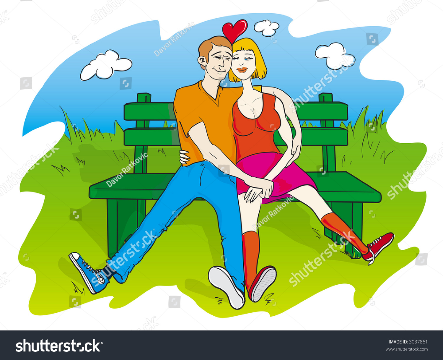 Two Lovers Sitting On Bench Park Stock Illustration 3037861 Shutterstock 