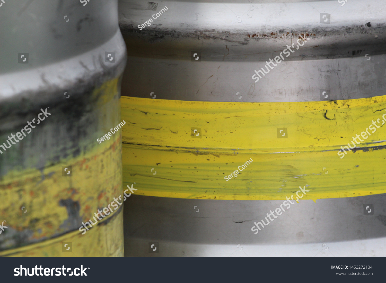 Download Two Metal Kegs Beer Yellow Paint Stock Photo Edit Now 1453272134 Yellowimages Mockups